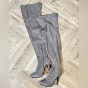 Light Grey Suede high heel boots 
Size 7.5